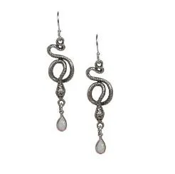 Opal Snake Earrings in Silver