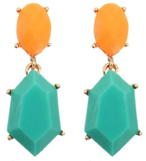 Orange Teal Two Tone Post Earrings