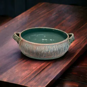 Pasta Bowl with Handles Green Glaze