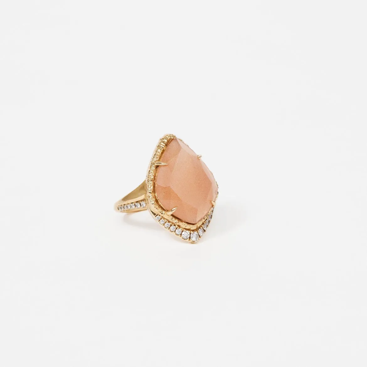 Peach Moonstone Ring with Diamonds