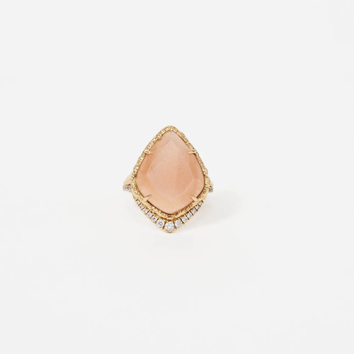 Peach Moonstone Ring with Diamonds