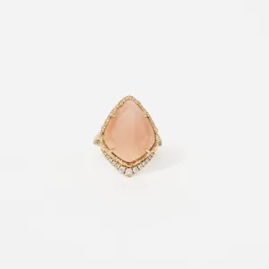Peach Moonstone Ring with Diamonds