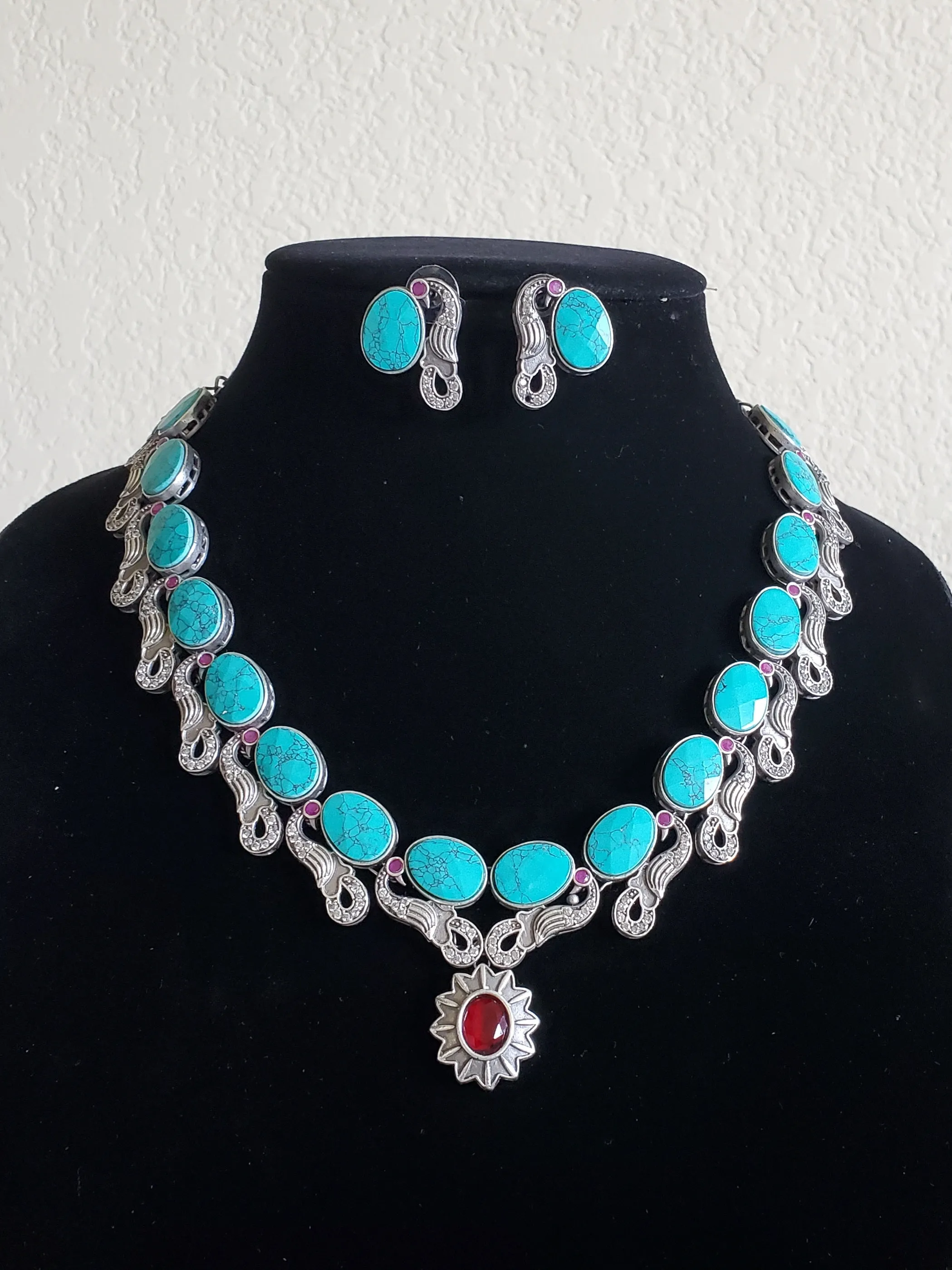 Peacock Necklace With Oxidied Plating