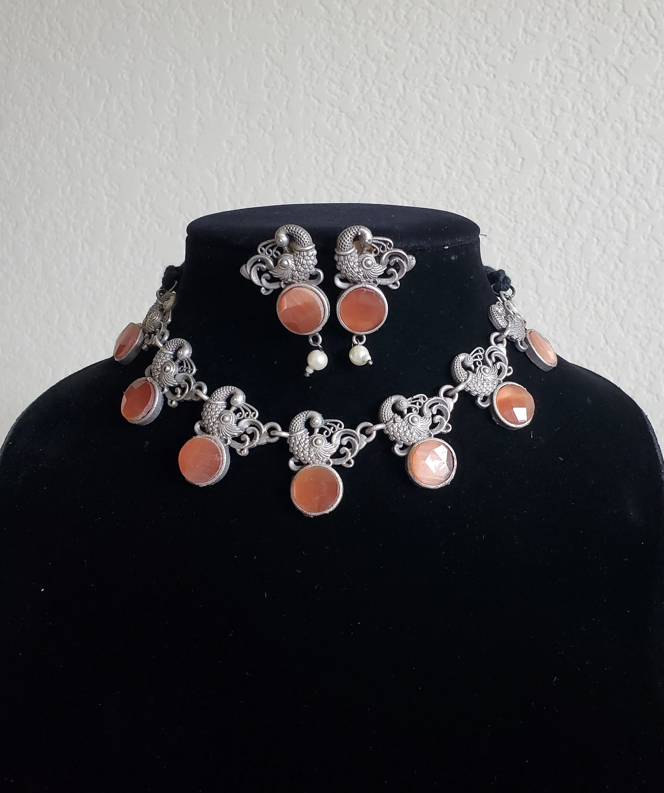 Peacock Necklace With Oxidied Plating