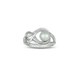 Pearl and Diamond Accent Ring in Sterling Silver