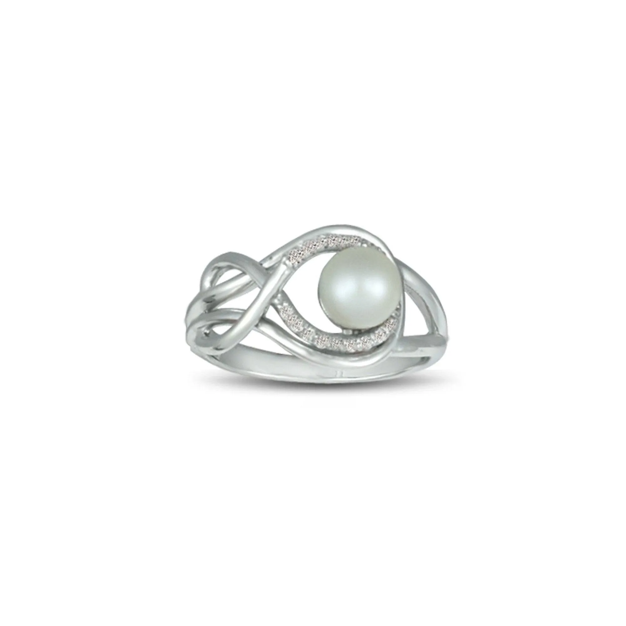 Pearl and Diamond Accent Ring in Sterling Silver