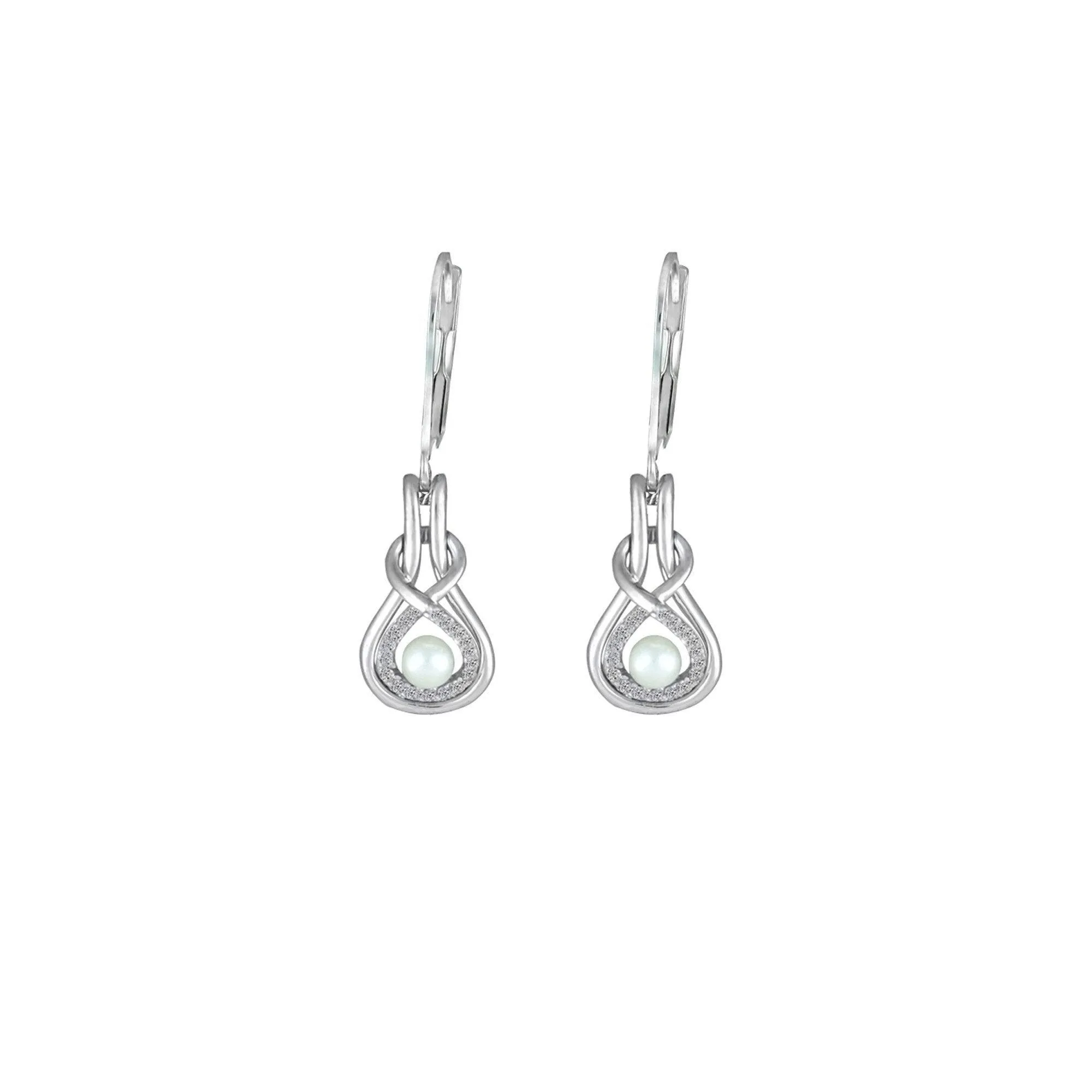 Pearl and Diamond Sterling Silver Earrings