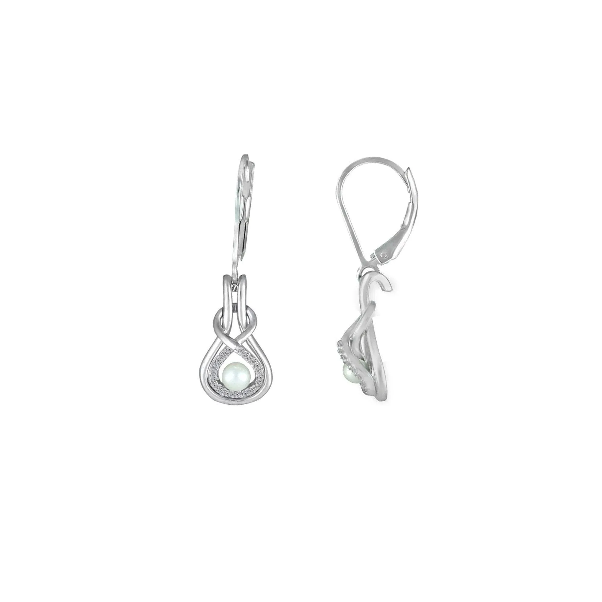 Pearl and Diamond Sterling Silver Earrings