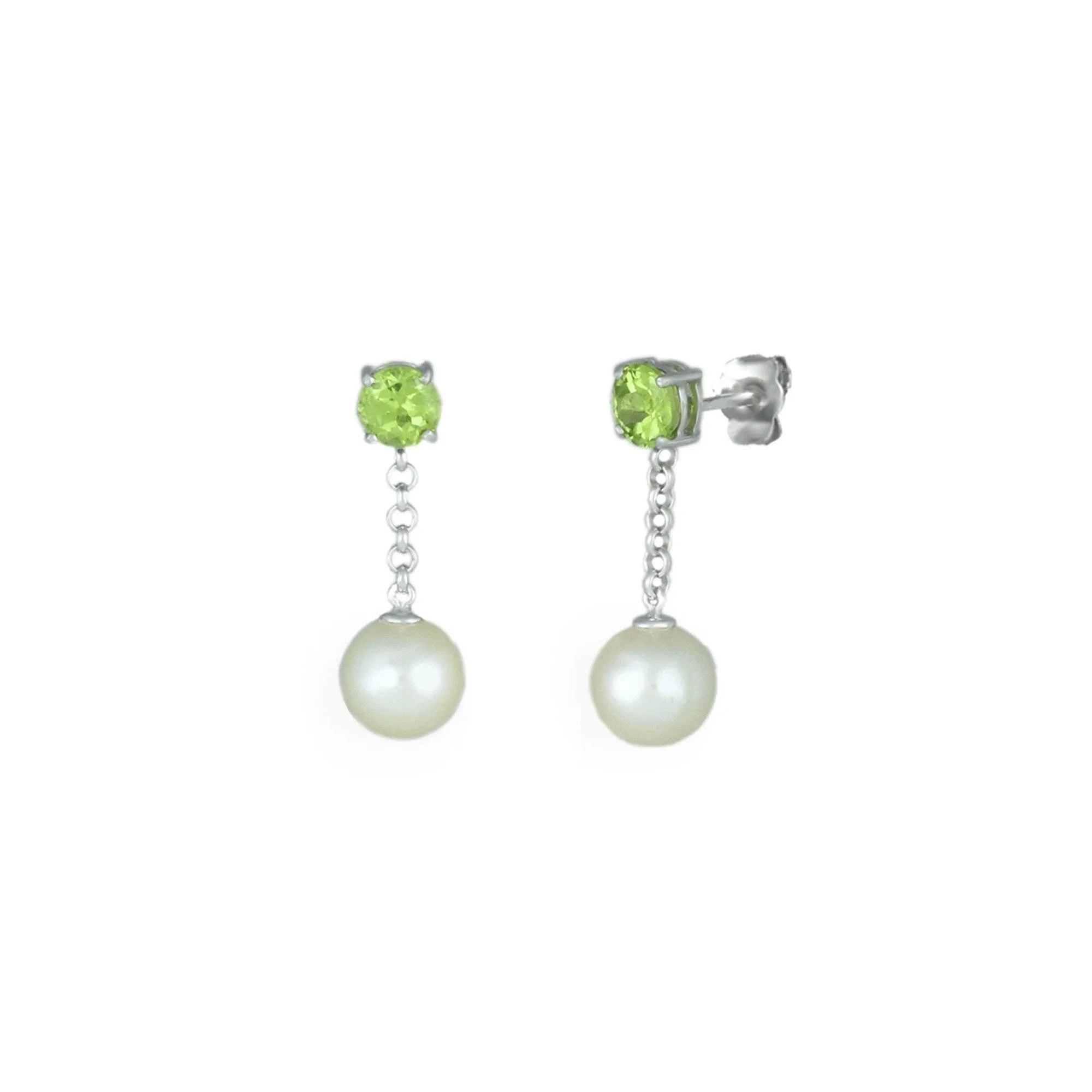 Pearl and Peridot Drop Earrings in Sterling Silver
