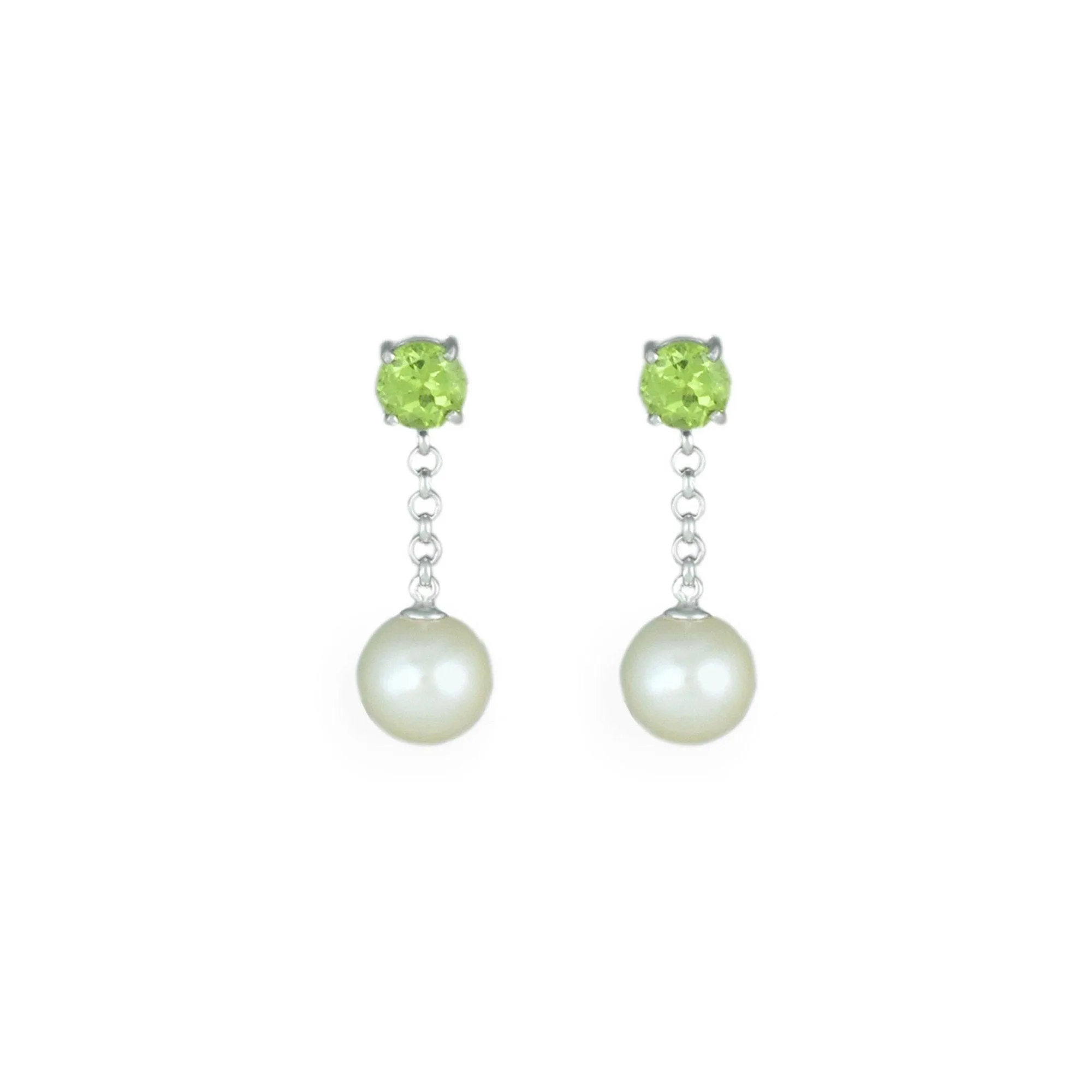 Pearl and Peridot Drop Earrings in Sterling Silver