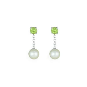 Pearl and Peridot Drop Earrings in Sterling Silver