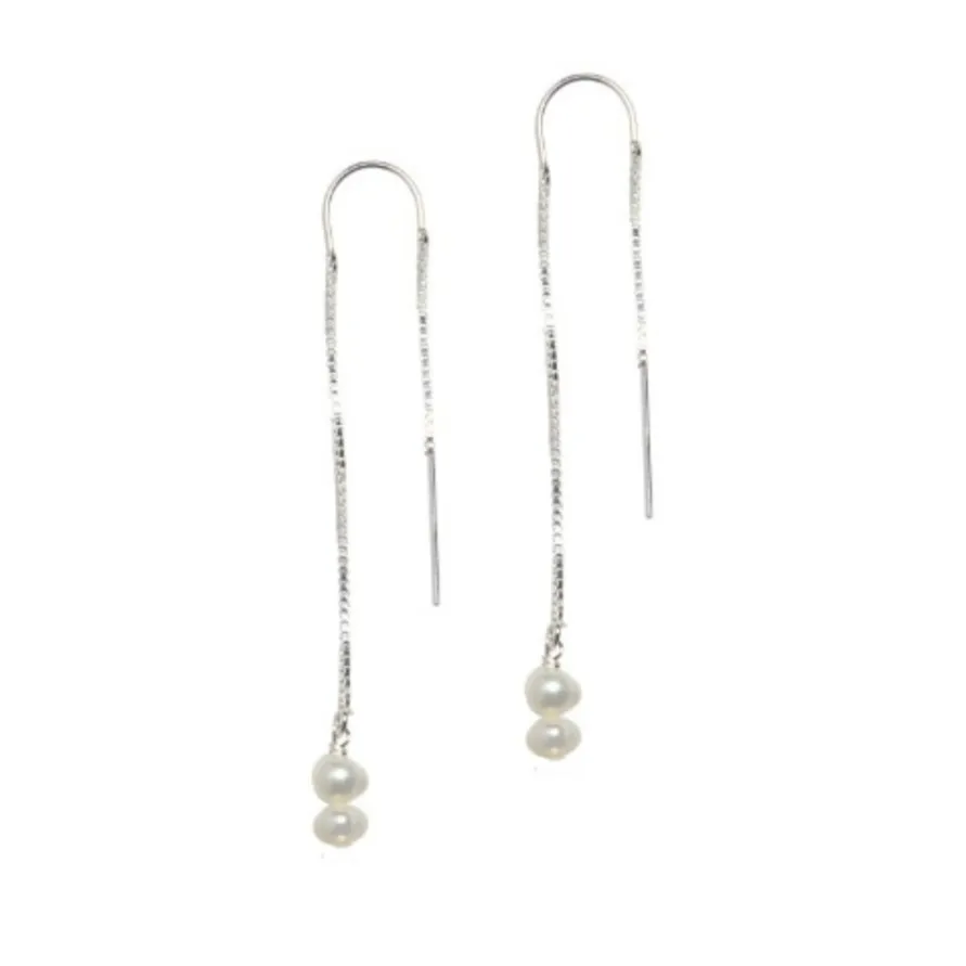 Pearl Ear Threaders in Silver