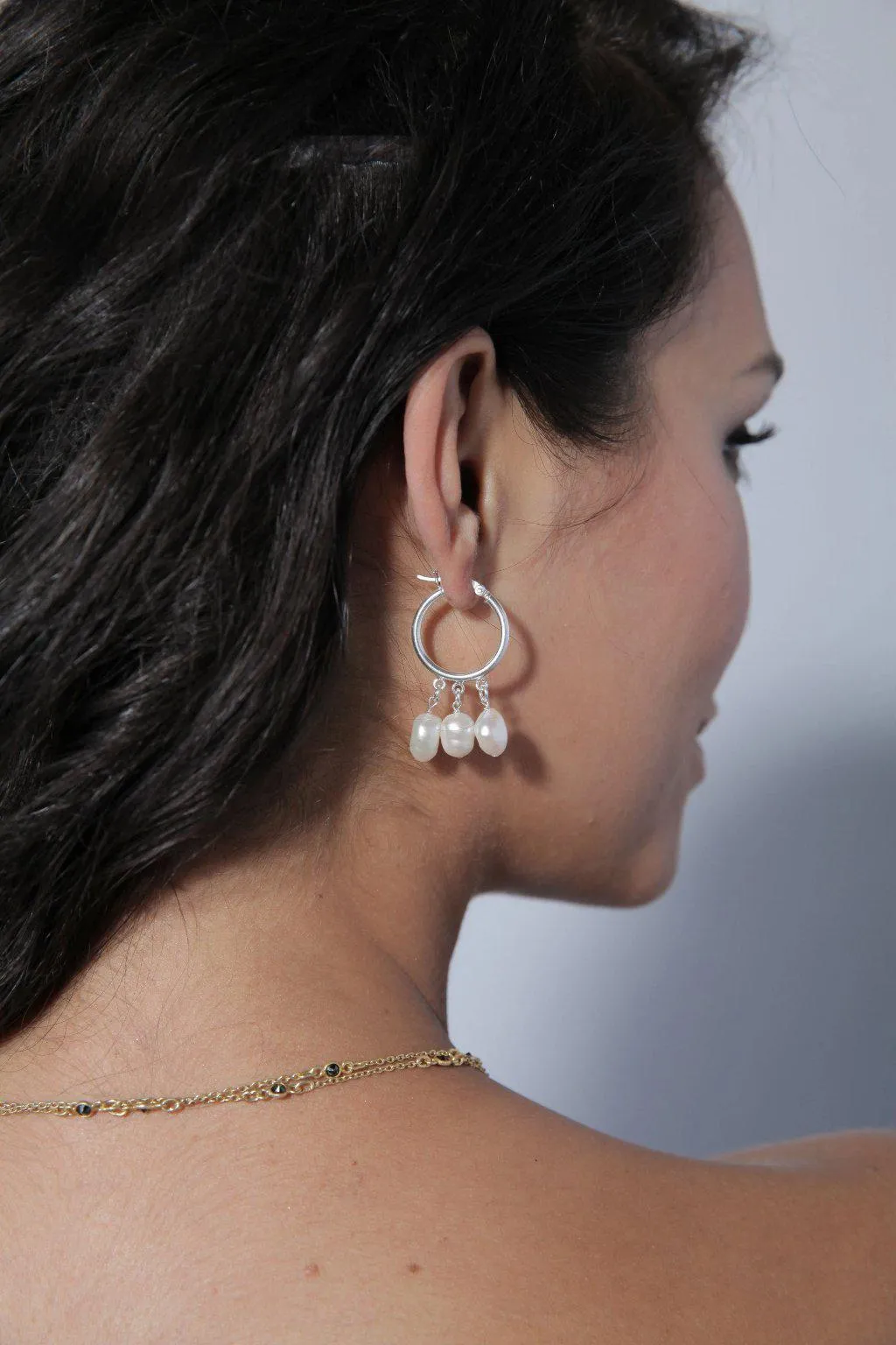 Pearl Shaker Hoops in Silver