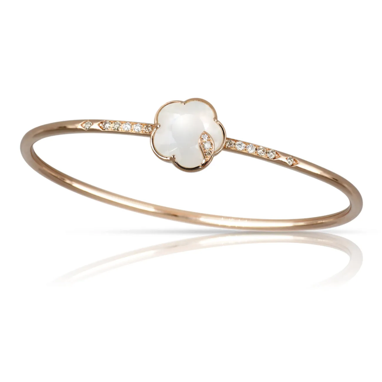 Petit Joli Lunaire 18K Rose Gold Mother of Pearl & White Moonstone Diamond Flower Bangle Bracelet
