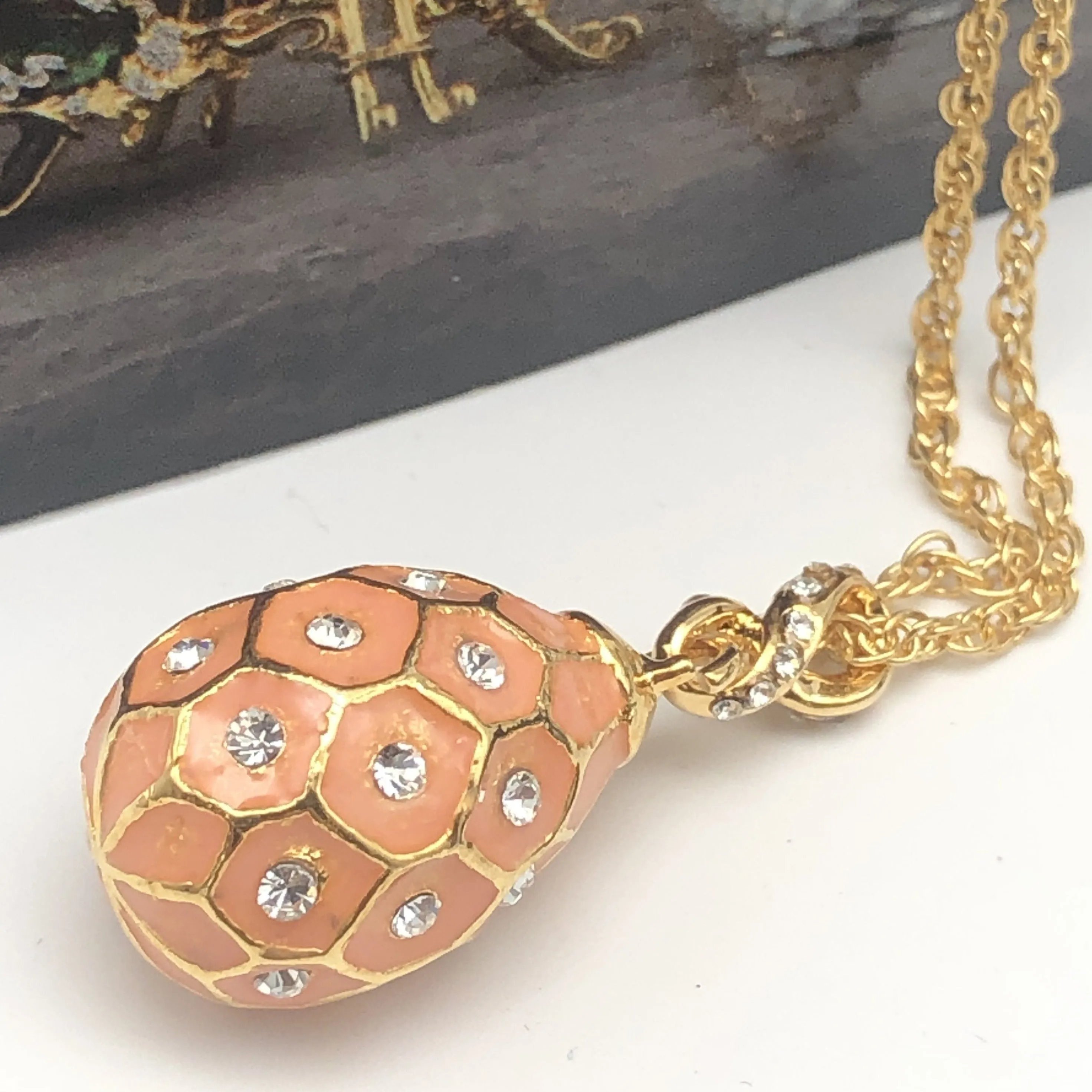 Pink Egg Pendant Gold Necklace
