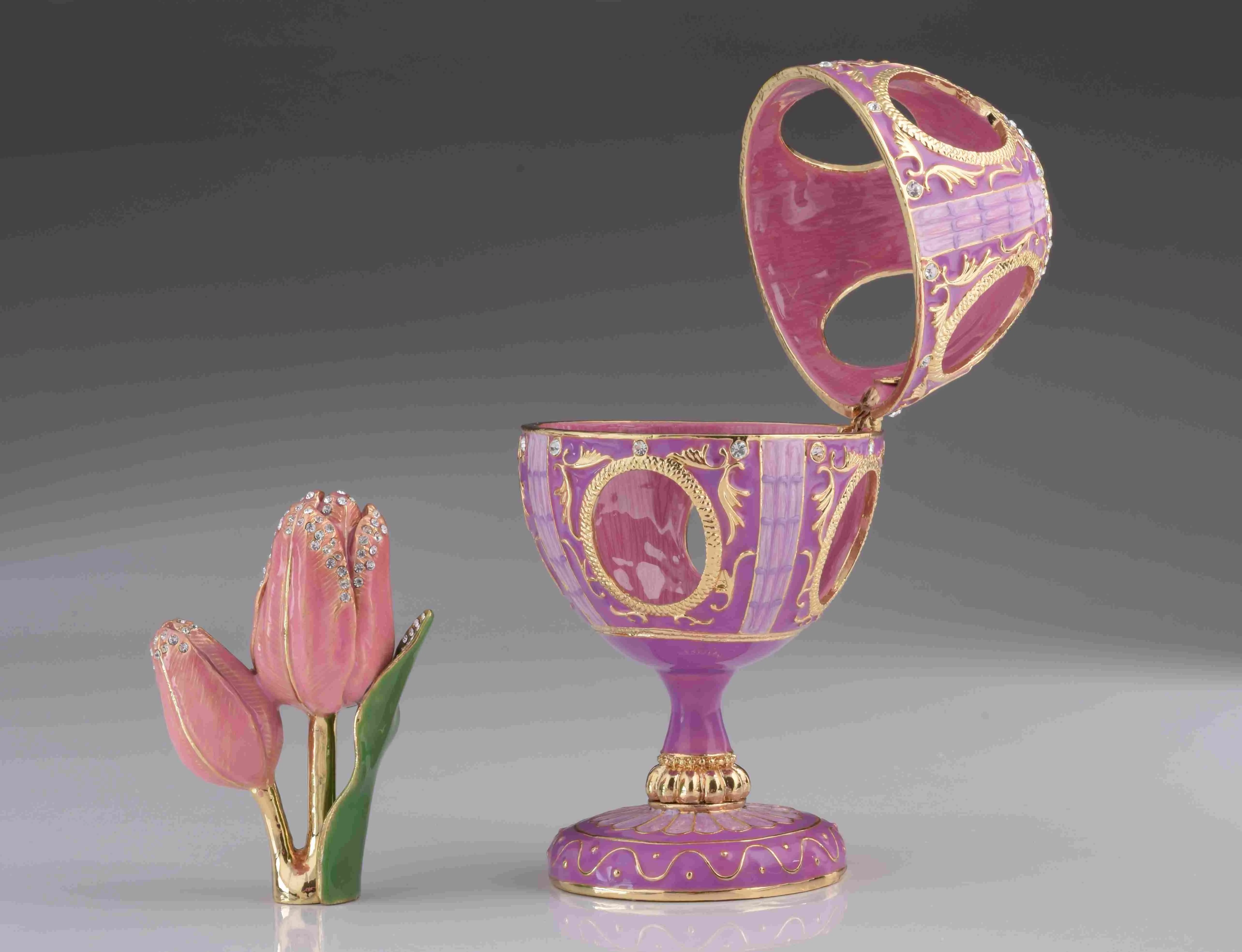 Pink Faberge Egg with Pink Rose Inside