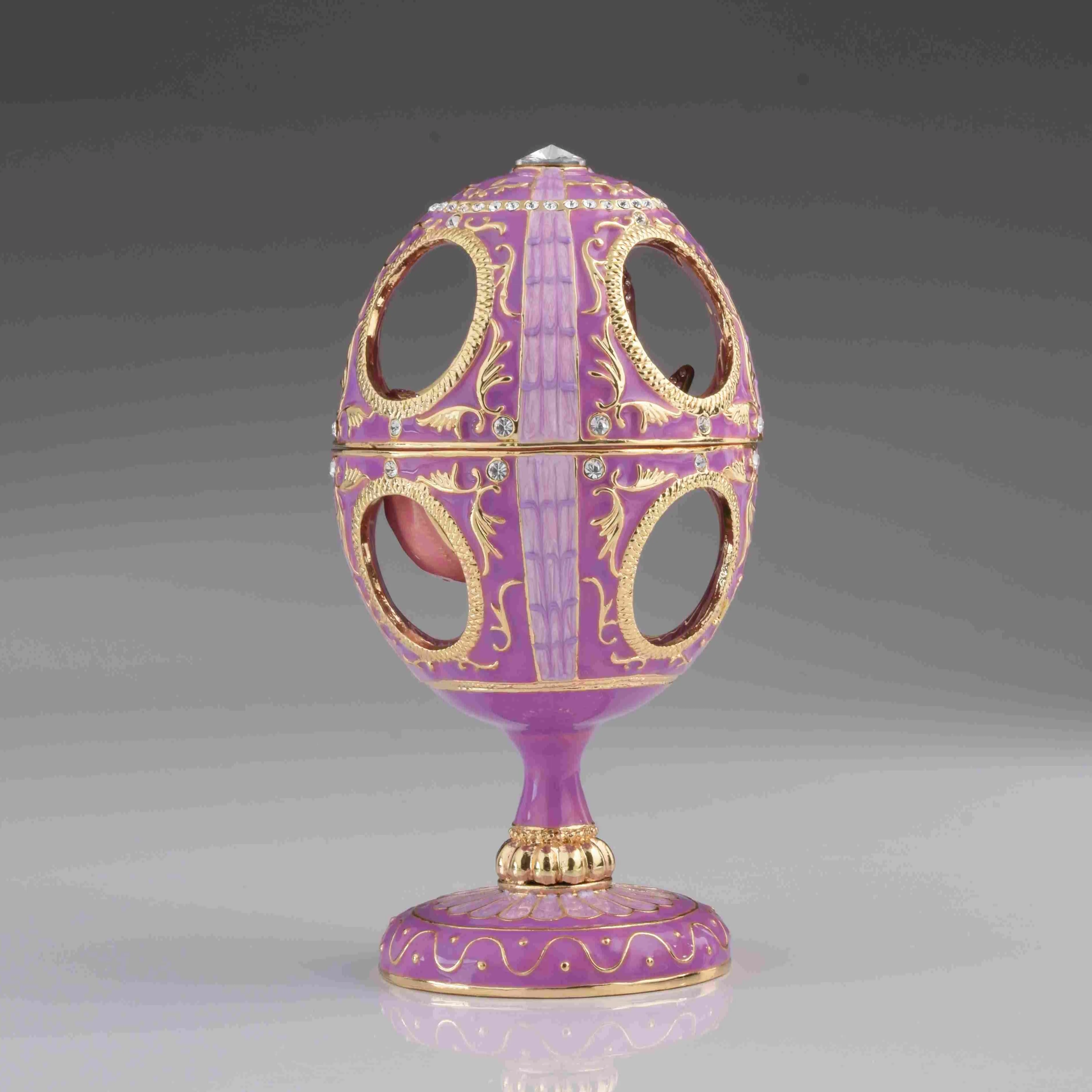 Pink Faberge Egg with Pink Rose Inside
