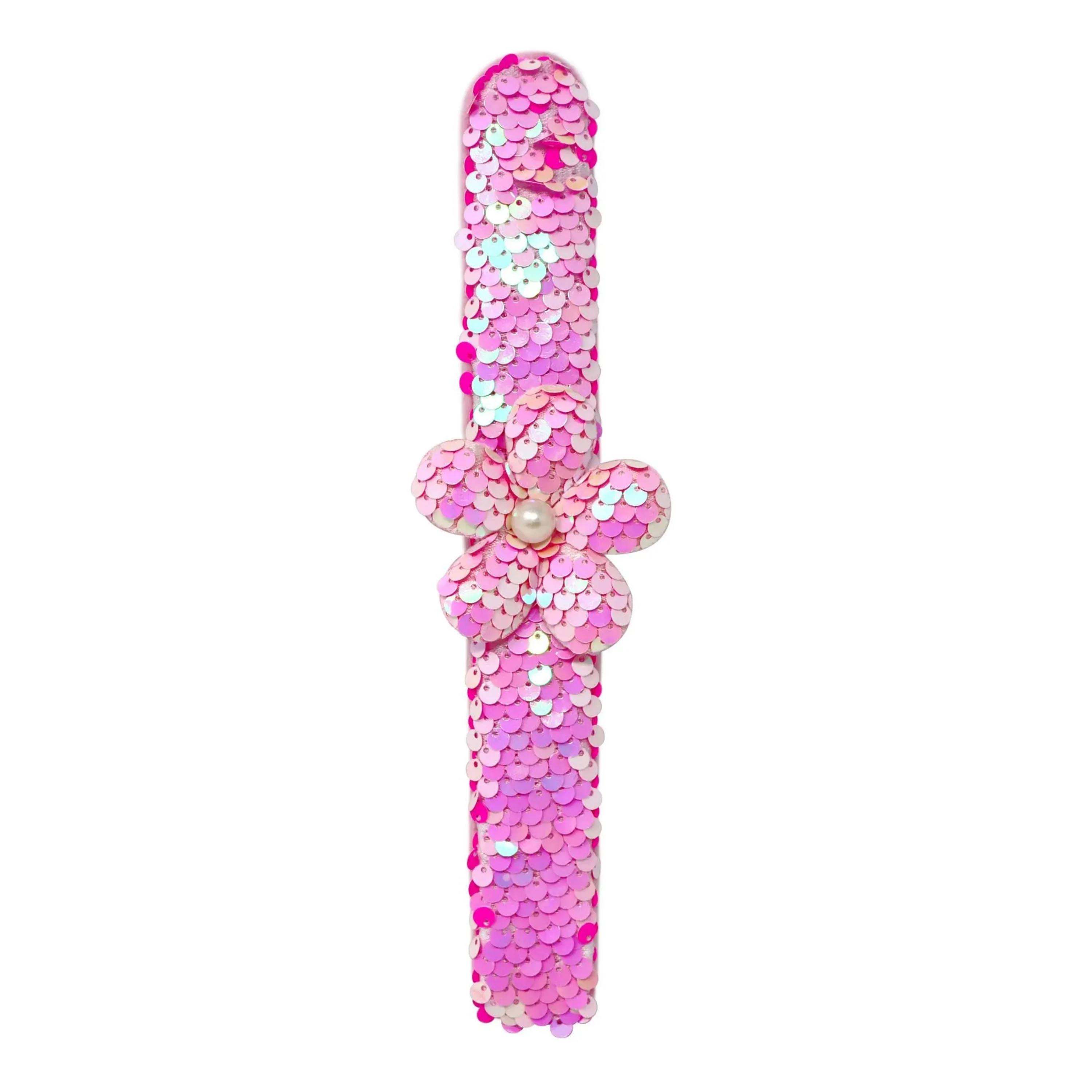 Pink Poppy Flower Sequin Slap Bracelet