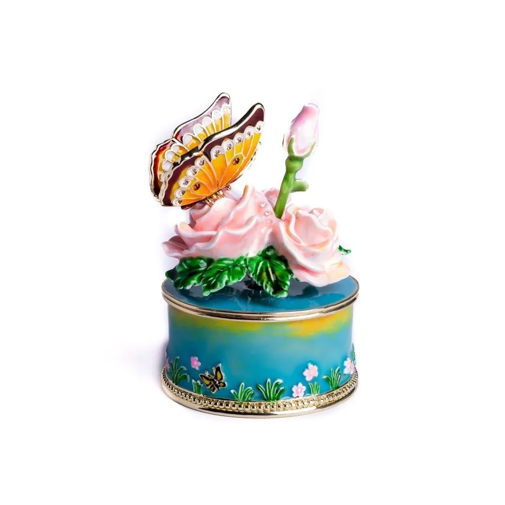 Pink Roses with Butterfly Music Box
