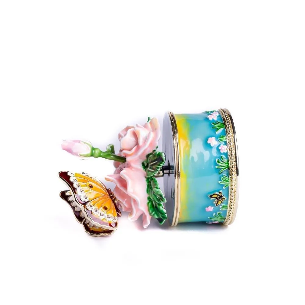 Pink Roses with Butterfly Music Box