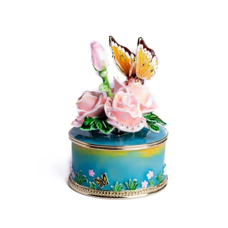 Pink Roses with Butterfly Music Box
