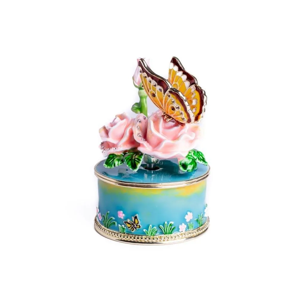 Pink Roses with Butterfly Music Box