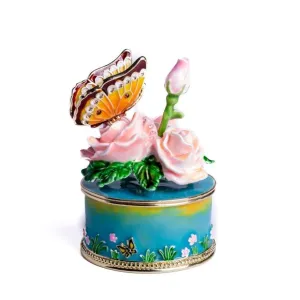Pink Roses with Butterfly Music Box