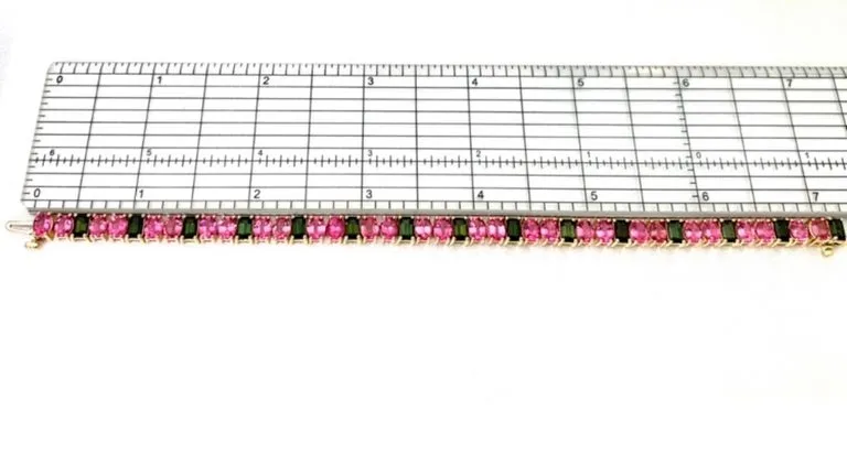Pink Spinel and Green Tourmaline Yellow Rose Gold Tennis Link Bracelet