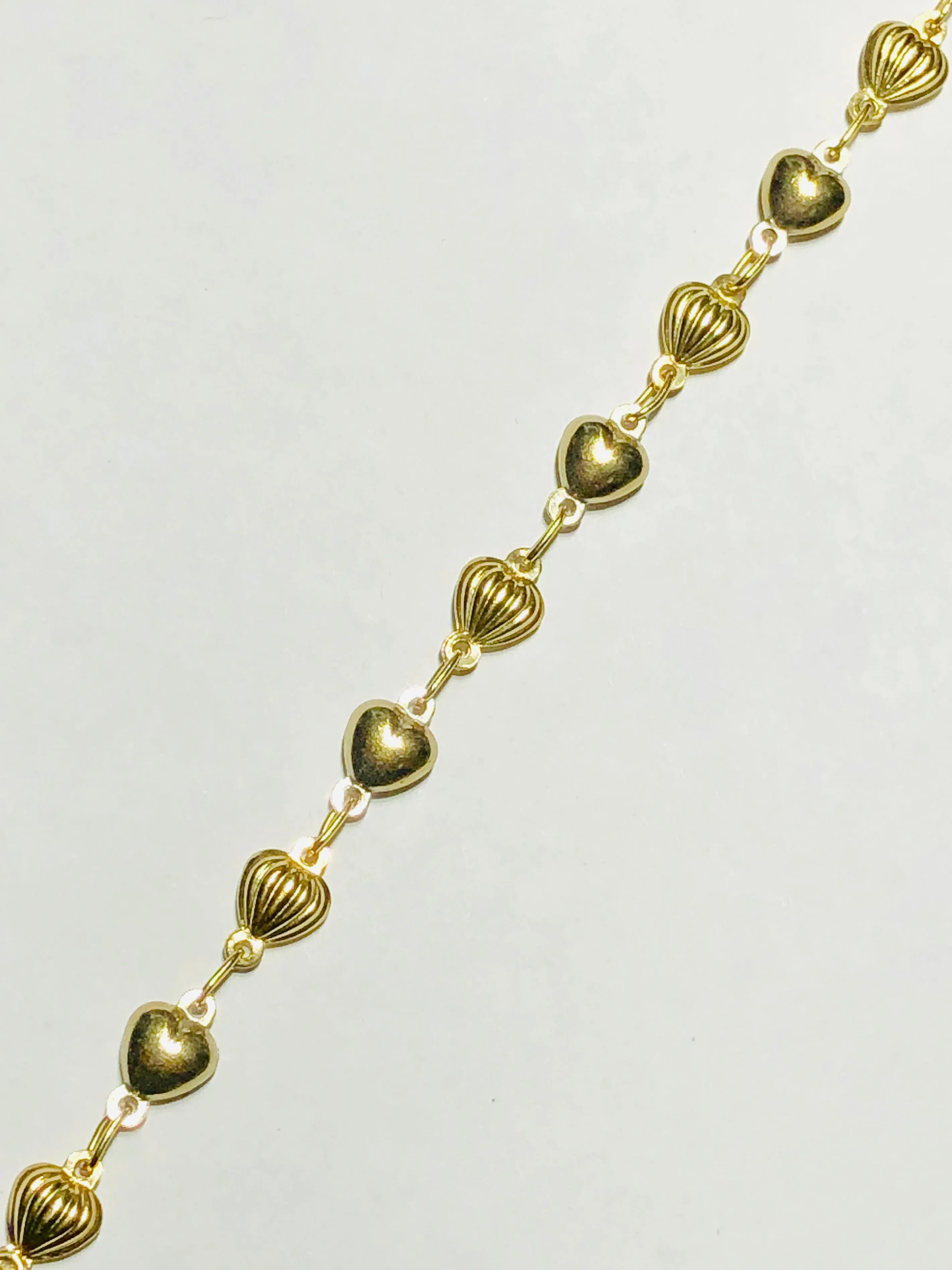 Plain & Carved Heart Bracelet (14K)