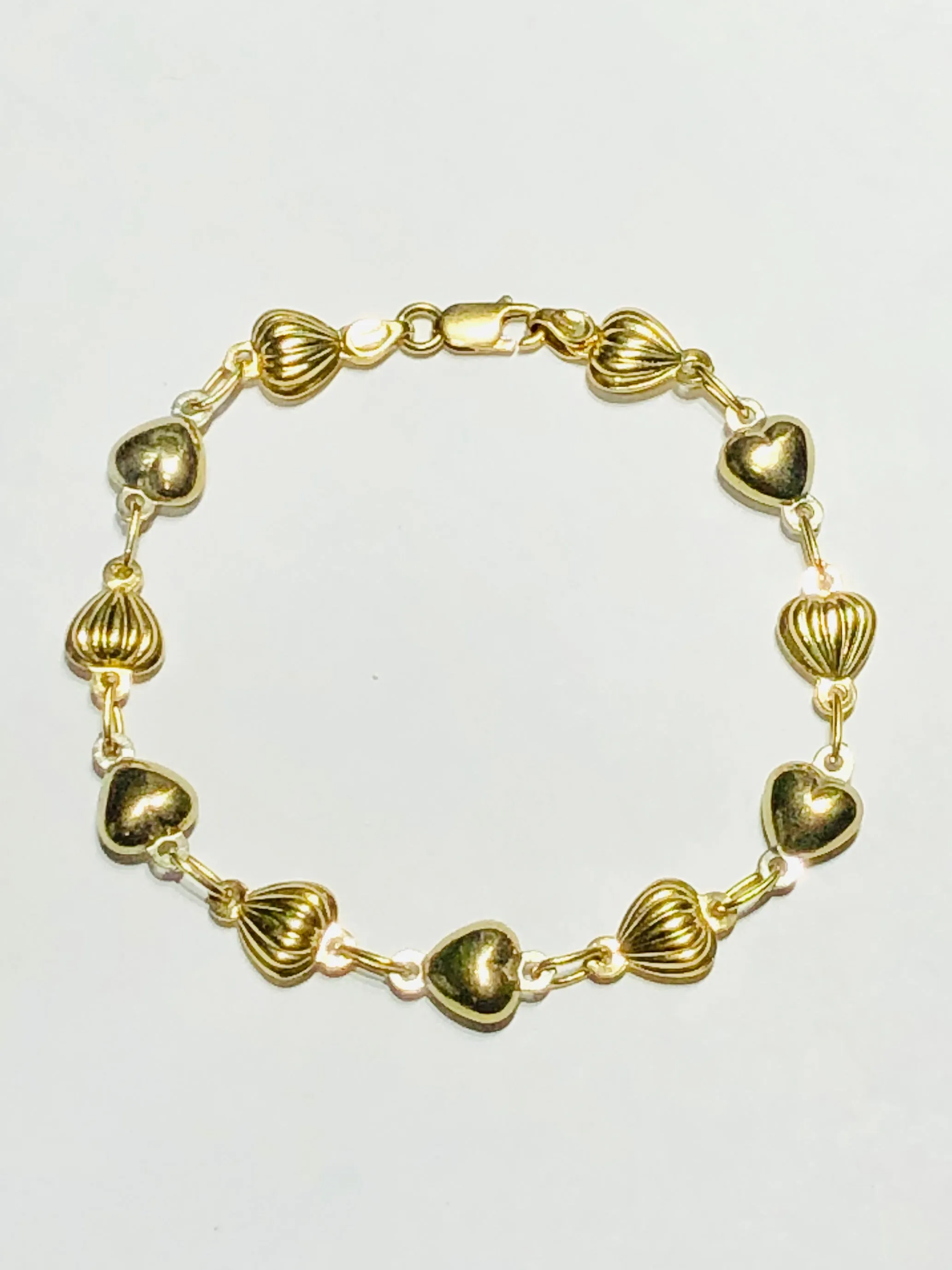 Plain & Carved Heart Bracelet (14K)