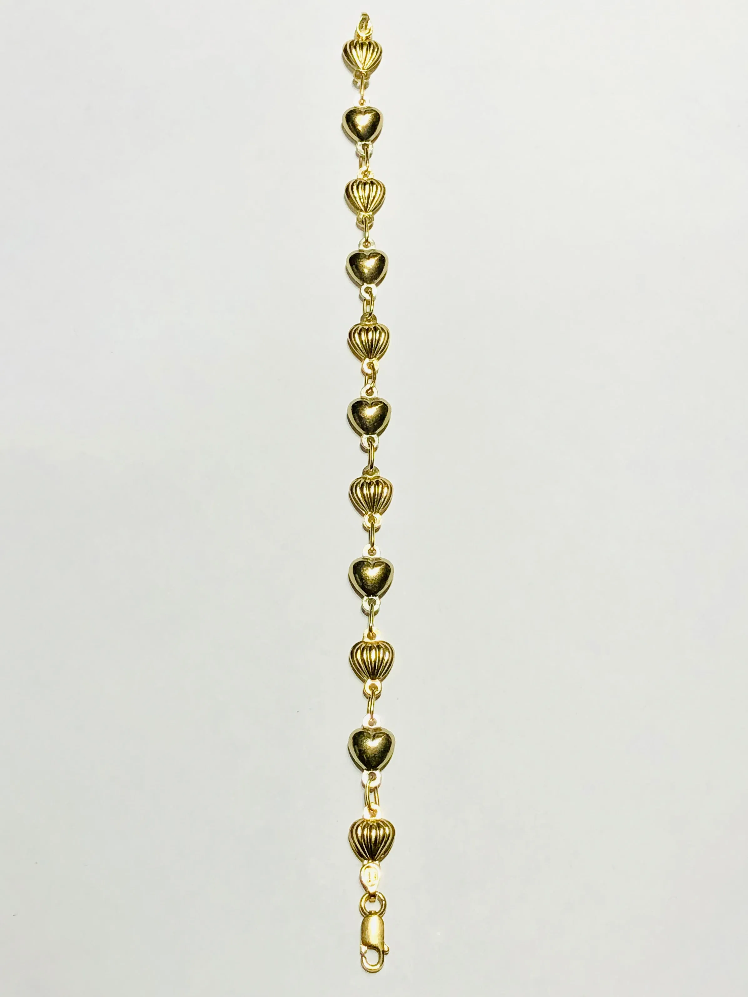 Plain & Carved Heart Bracelet (14K)