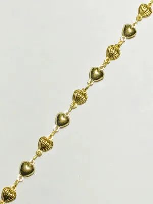 Plain & Carved Heart Bracelet (14K)