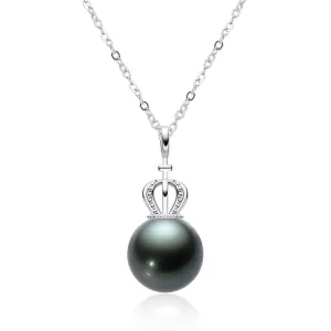 Princess Crown 10mm Black Tahitian Southsea Cultured Pearl Pendant Necklace