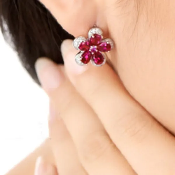 Pure 92.5 Sterling Silver 5.24 Ct Ruby Flower Studs