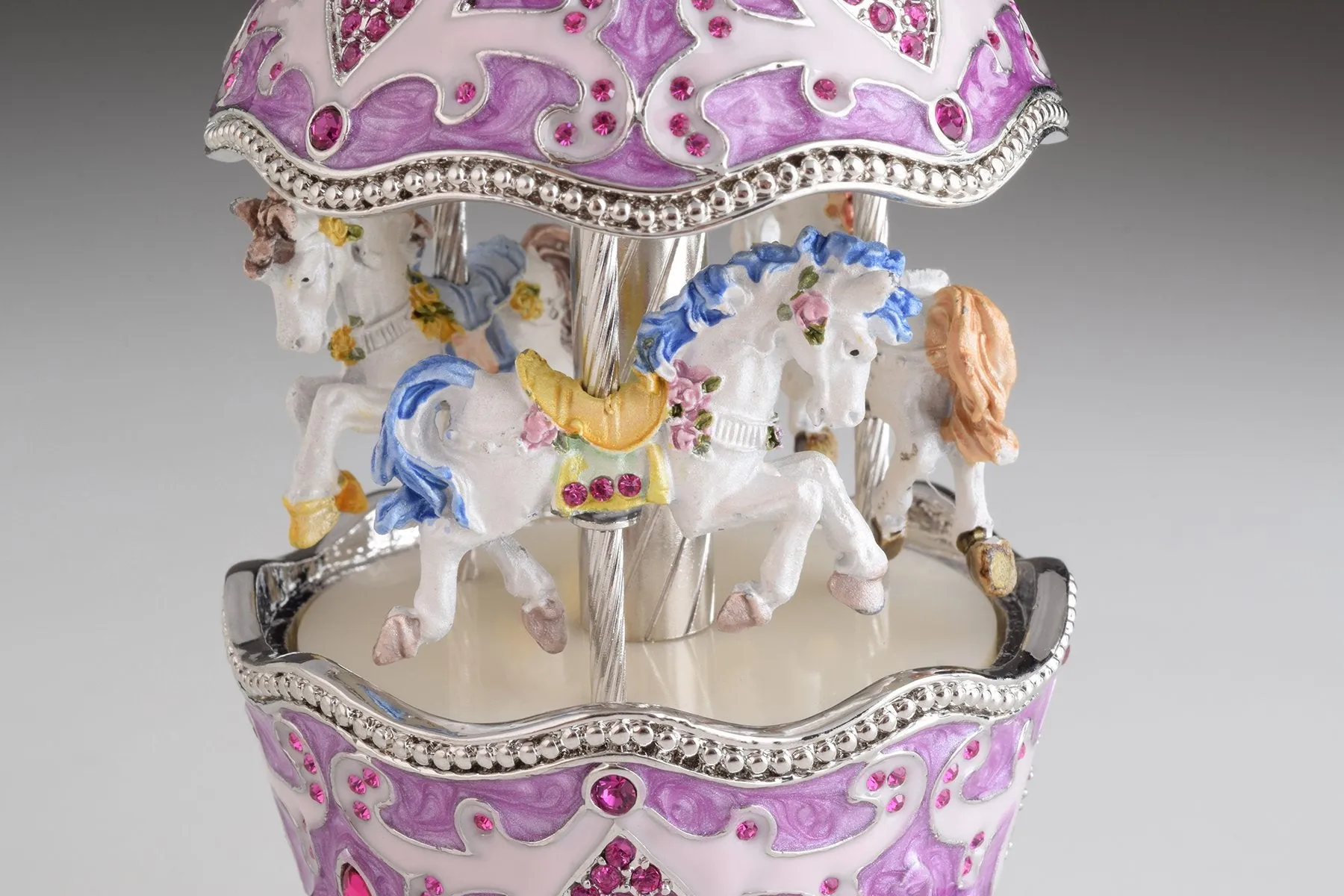 Purple Wind up Musical Carousel Faberge Egg
