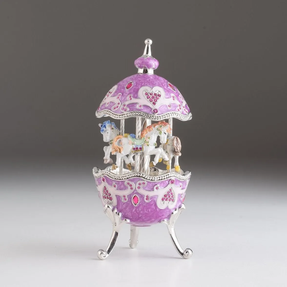Purple Wind up Musical Carousel Faberge Egg
