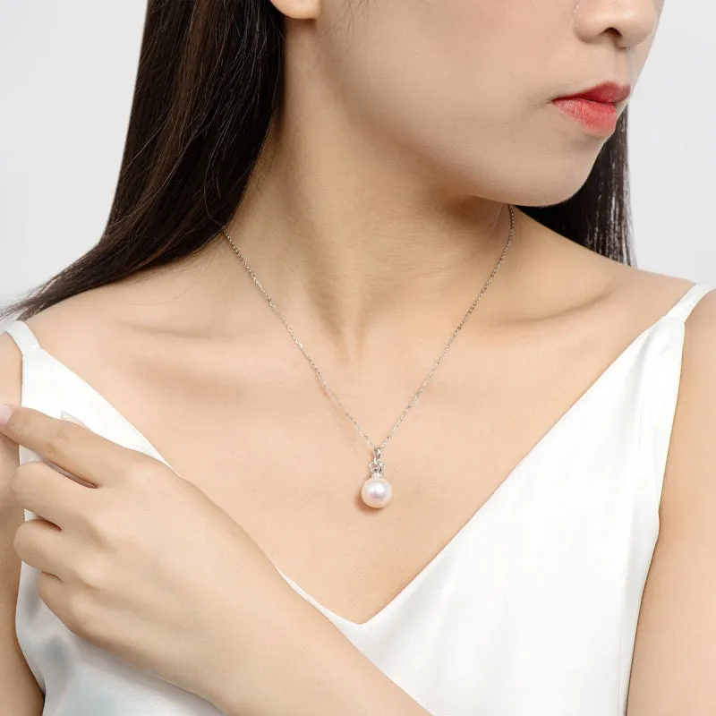 Queen Crown Sterling silver 9.5-10mm Freshwater White Pearl Pendant Necklace