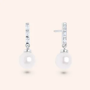 "Ariel" 0.8CTW Baguette & Pearl Dangle Earrings