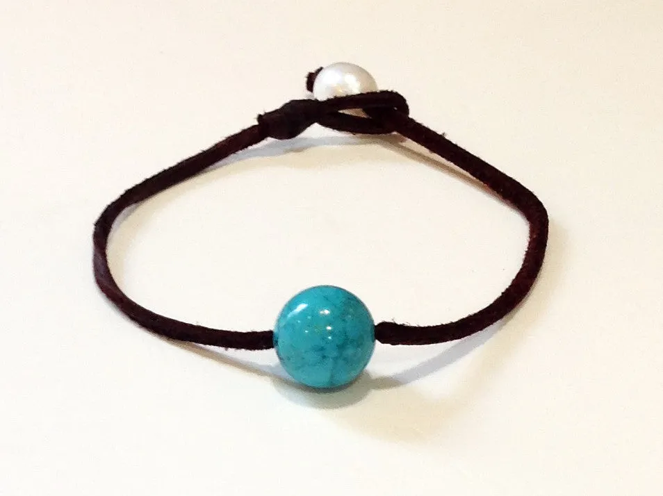 "One Love" Turquoise and Freshwater Pearl Bracelet