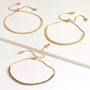 "Time After Time" Set of Three 1.35CTW Tennis Pull-Tie Bracelets - Gold