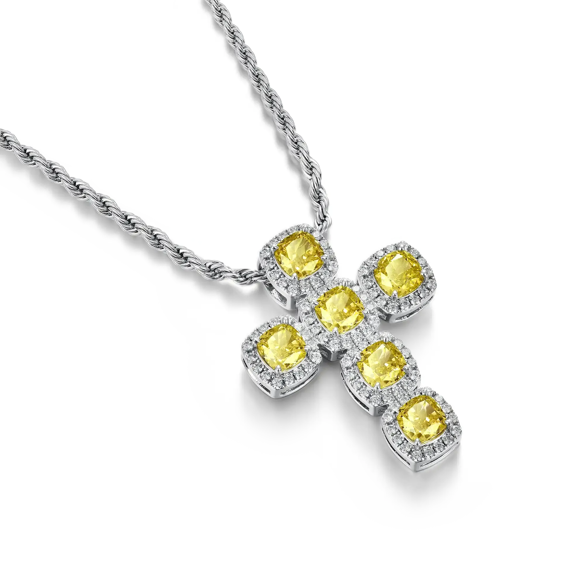 Radiant Cut Clustered Cross Pendant - Fancy Yellow