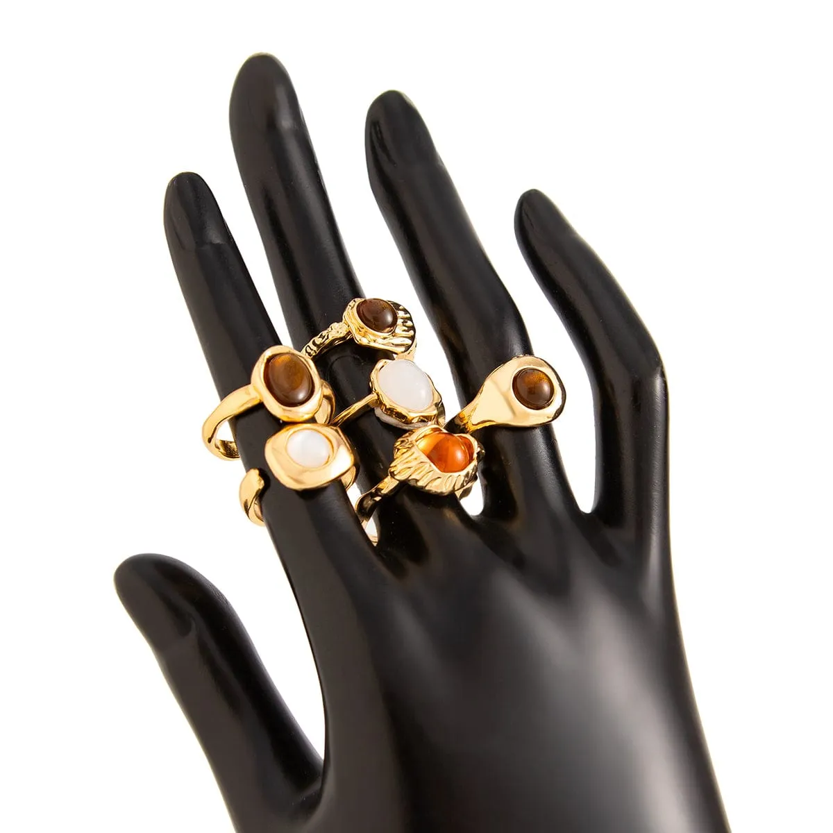 Retro Gold Plated Crystal Inlaid Textured Open Ring Set
