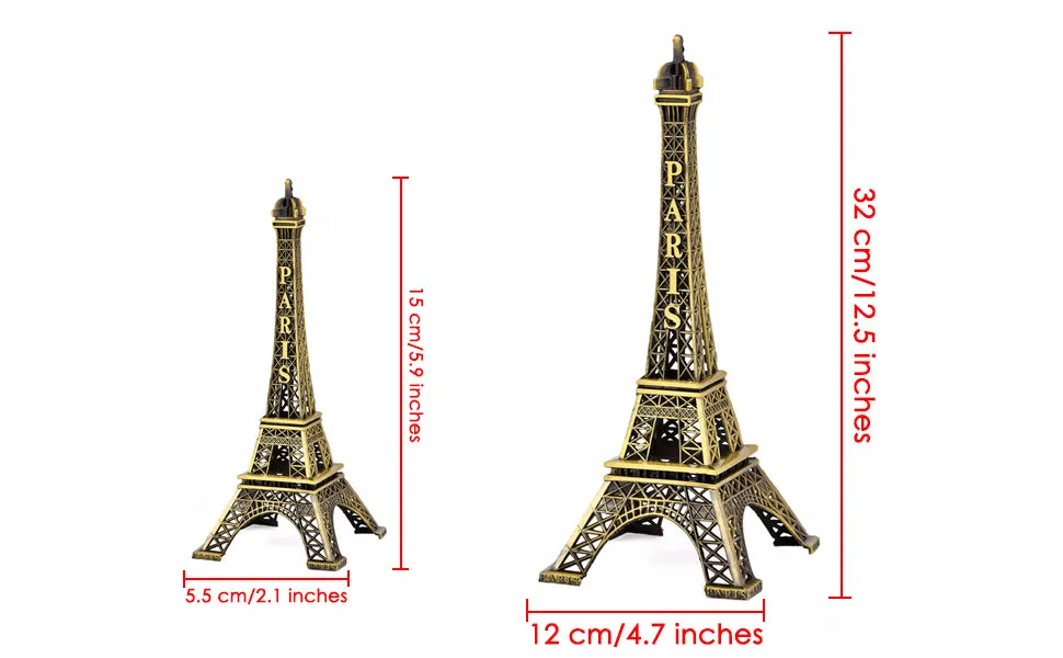 Romantic Metallic Eiffel Tower Model Statue Decoration - 15cm