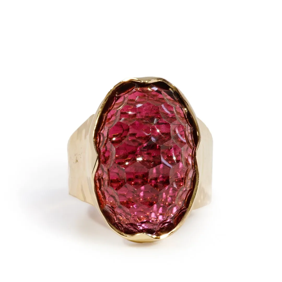 Rubellite Tourmaline 15.05 Carat Carved Cabochon 14k Handcrafted Gemstone Ring