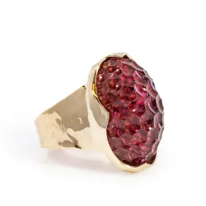 Rubellite Tourmaline 15.05 Carat Carved Cabochon 14k Handcrafted Gemstone Ring