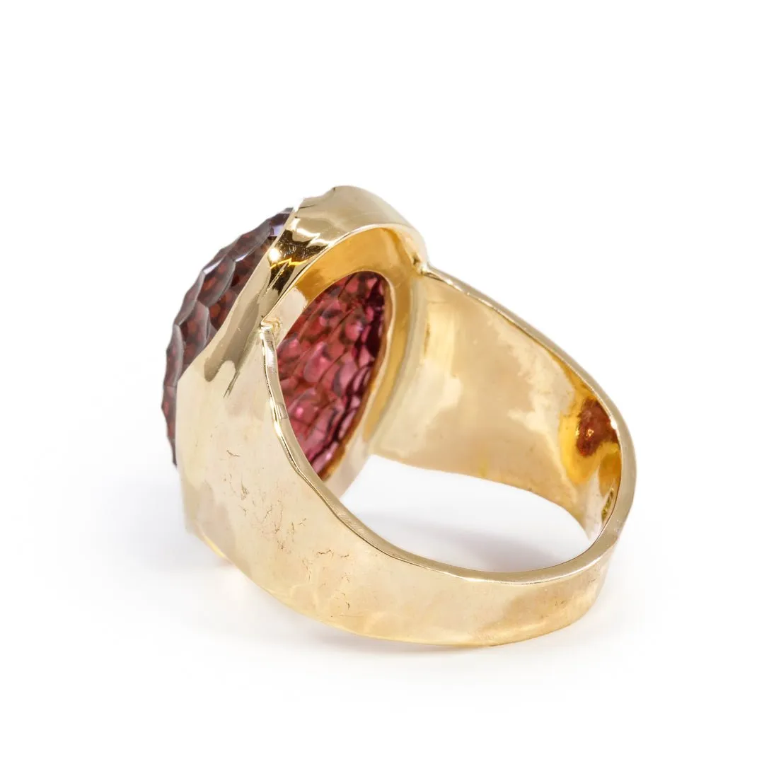 Rubellite Tourmaline 15.05 Carat Carved Cabochon 14k Handcrafted Gemstone Ring