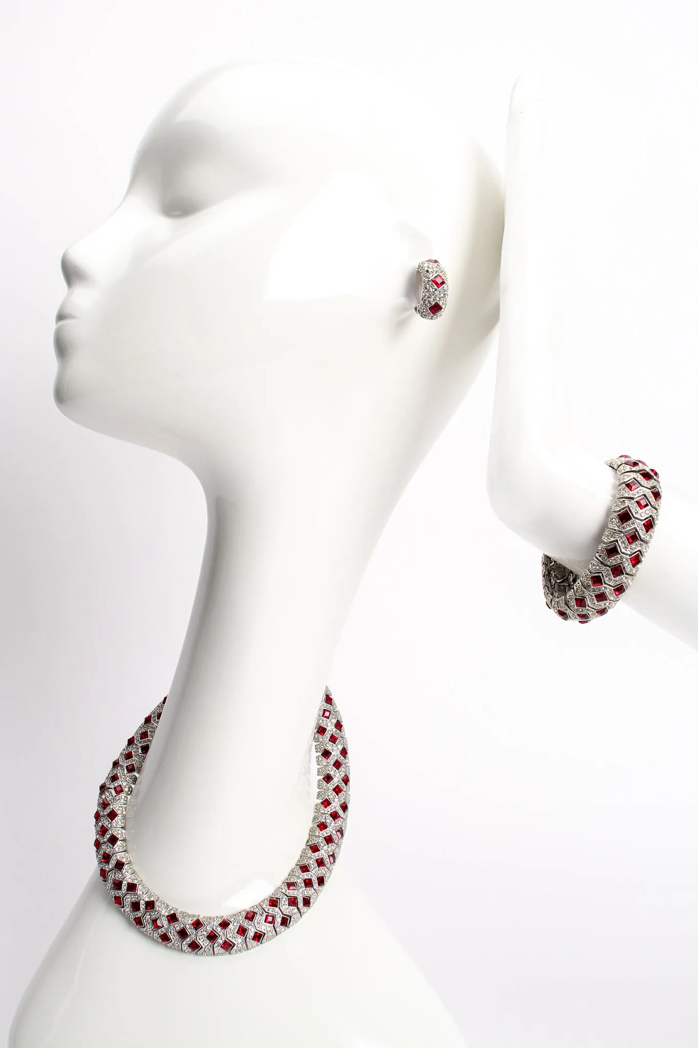 Ruby Cocktail Collar Bracelet & Earring Set