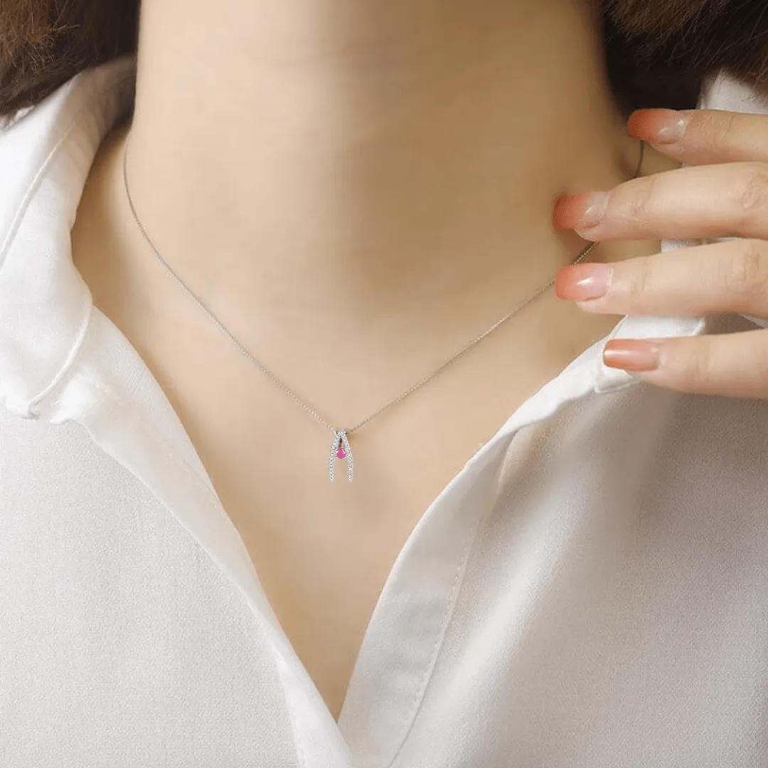 Ruby Letter "A" Round Shaped Necklace