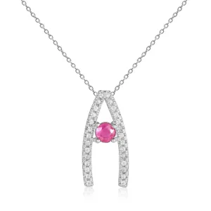 Ruby Letter "A" Round Shaped Necklace