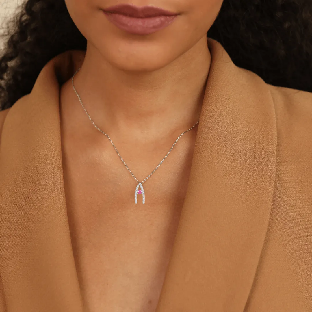 Ruby Letter "A" Round Shaped Necklace